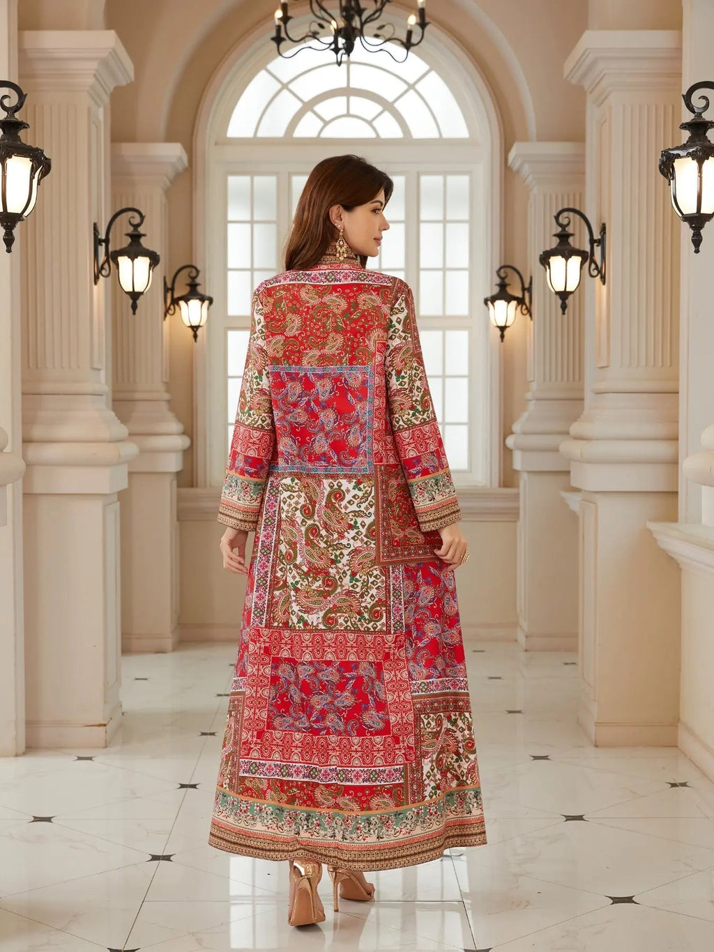Bohemian Print Beaded Kaftan Dress, Long Evening Abaya Style Jalabiya, New Middle Eastern Women Fashion, Elegant Party Wear, Ethnic Print Kaftan
