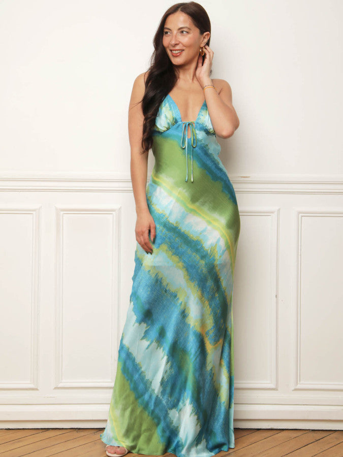 Robe dos-nu effet satiné avec dégradés
