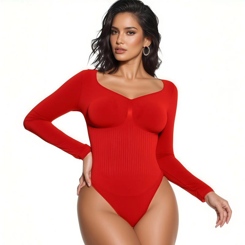 Women’s Seamless Shaping Bodysuit – Long Sleeve V-Neck Slim Fit Shapewear, Lightweight Sculpting Body Top, Perfect for Layering & Everyday Wear Light compression
