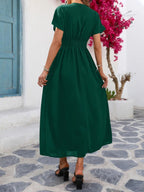 Women's Plain Button Front Short Sleeve Dress, Elegant Piece, Chic Dress for Party Holiday Wedding Guest, Ladies Summer Clothes Womenswear