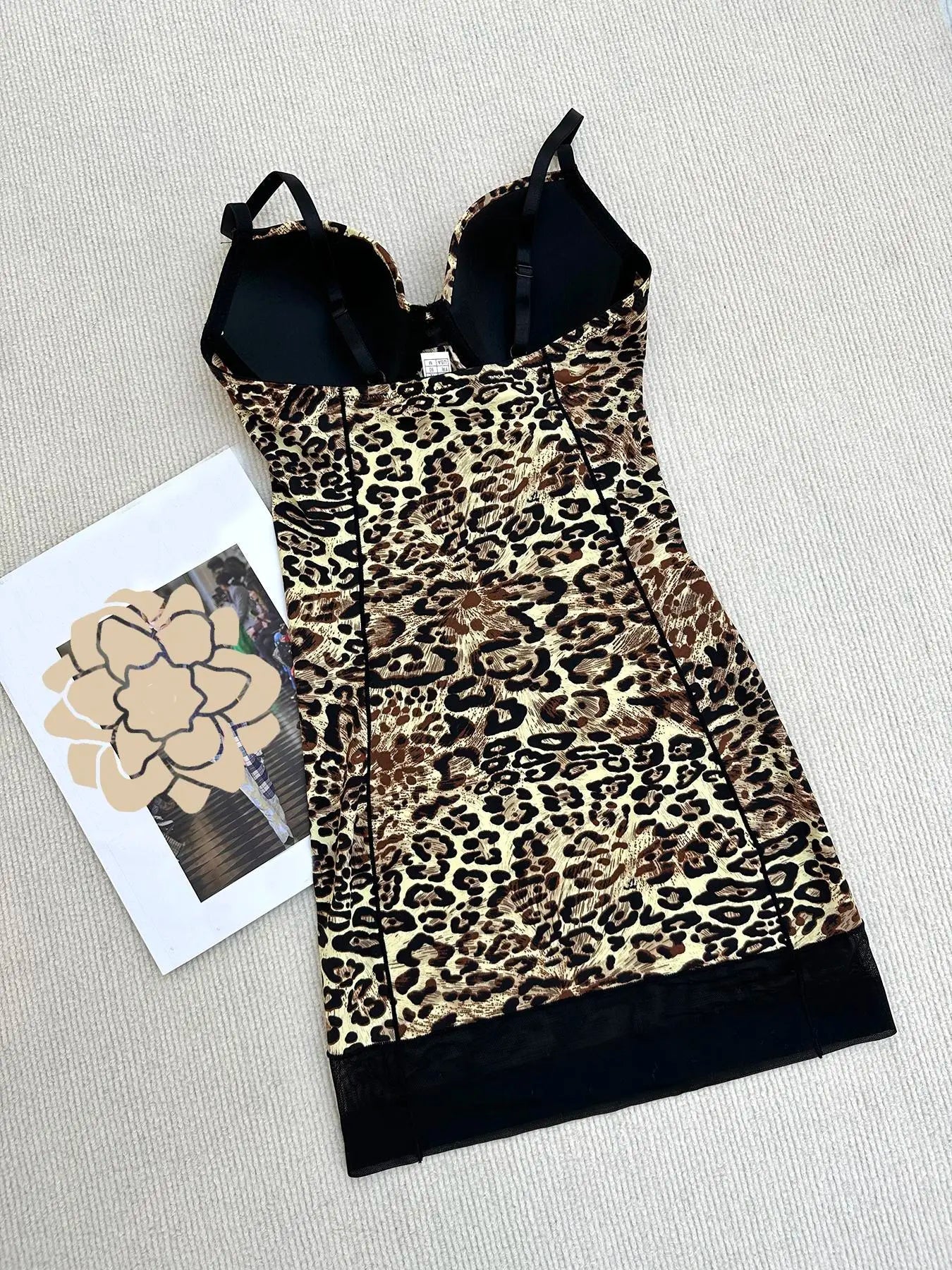 Elegant Leopard Print Body Shaping Dress, Adjustable Strap, Above the Knee, Casual Style, All Seasons, Women's Slimming Skirt, Shapewear