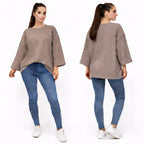 T-shirt uni oversize femme manches longues 100% coton – coupe ample, basique tendance