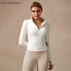 Women's Full Zip Long Sleeved Sports Jacket Slim Fit Quick Dry Stretch Fabric with Thumb Holes for Running Yoga Gym Workout Outfits Activewear