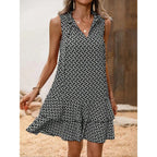 Women's Geometric Print Bow Tie Dress, Tiered Layer Cake Skirt, Casual Spring Summer Wear, Fitted Short Sleeveless Design