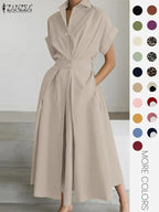 Women's Solid Color Collared Dress, Casual Short Sleeve  Dress for Summer, Ladies Clothes for Daily Wear