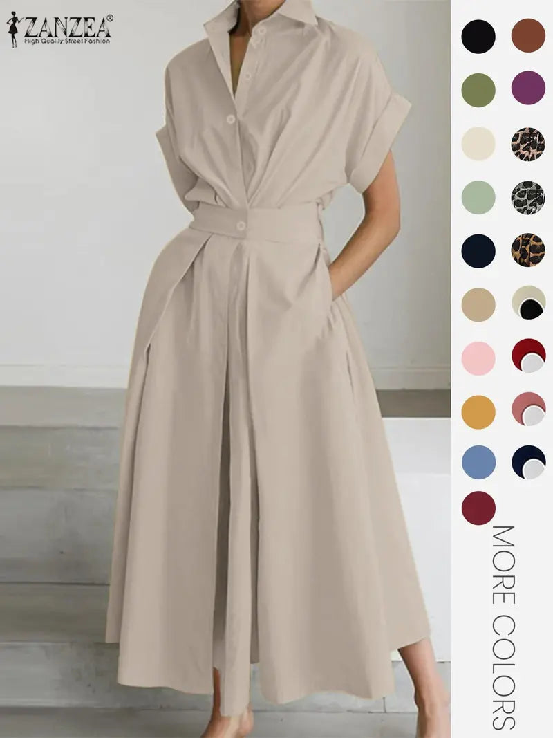 Women's Solid Color Collared Dress, Casual Short Sleeve  Dress for Summer, Ladies Clothes for Daily Wear