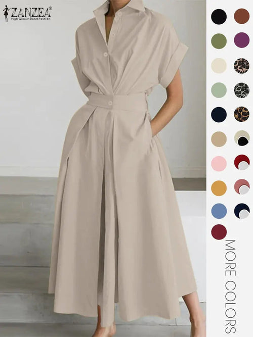 Women's Solid Color Collared Dress, Casual Short Sleeve  Dress for Summer, Ladies Clothes for Daily Wear