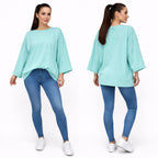 T-shirt uni oversize femme manches longues 100% coton – coupe ample, basique tendance