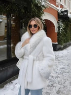 Women's Winter Fashion Faux Fur Coat, Vintage Loose Fit Long Sleeve Jacket, Large Fur Collar, Daily Wear Outerwear