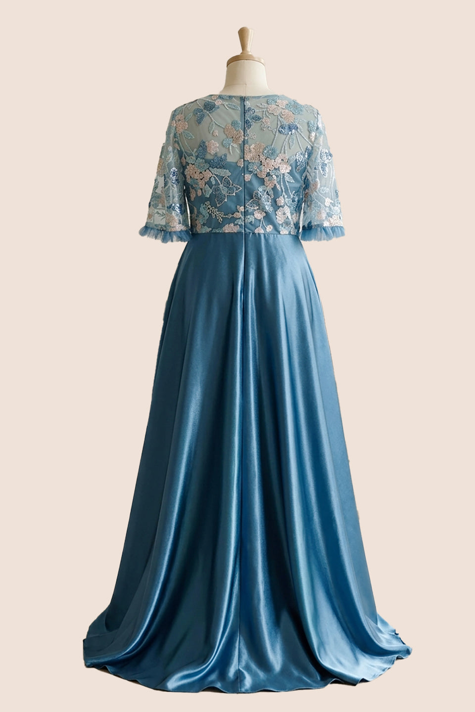 Curveins Plus Size Round Neck Batwing Sleeve Ruffle Patchwork Elegant Maxi Dress