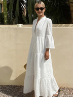 women's white fashionable French flared sleeve tunic dress with elegant French style