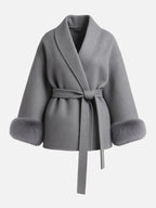 Women's Elegant Solid Color Waist Tie Plush Long Sleeve Thermal Wrap Coat