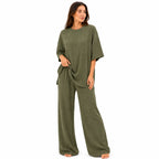 Ensemble Femme Chic Texturé – T-shirt & Pantalon Fluide