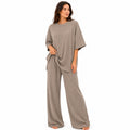 Ensemble Femme Chic Texturé – T-shirt & Pantalon Fluide