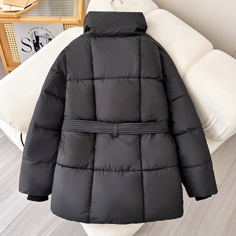 Premium Women  Mid Length Belted Puffer Jacket Women Casual Coat, Water Repellent Women Winter Ladies Classic Quilted Outerwear Coat Big Pocket