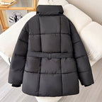 Premium Women  Mid Length Belted Puffer Jacket Women Casual Coat, Water Repellent Women Winter Ladies Classic Quilted Outerwear Coat Big Pocket