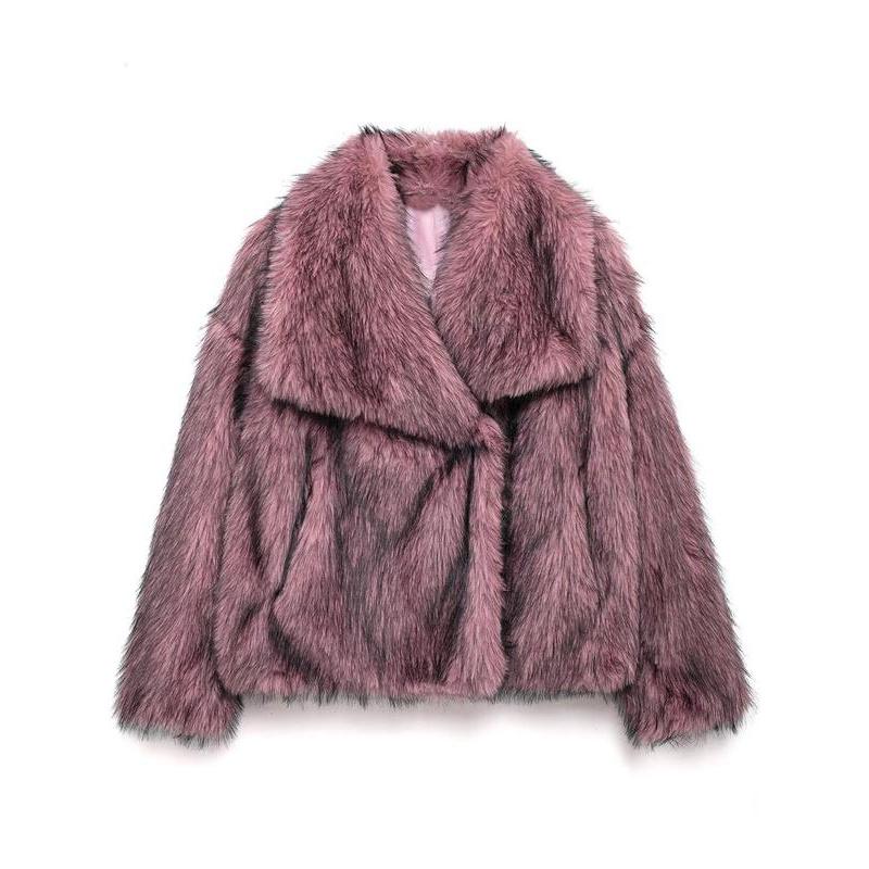 Women's Solid Color Faux Fur Fuzzy Jacket, Casual Long Sleeve Collared Fuzzy Coat for Fall & Winter, Women's Clothing for Daily Wear, Cute Tops