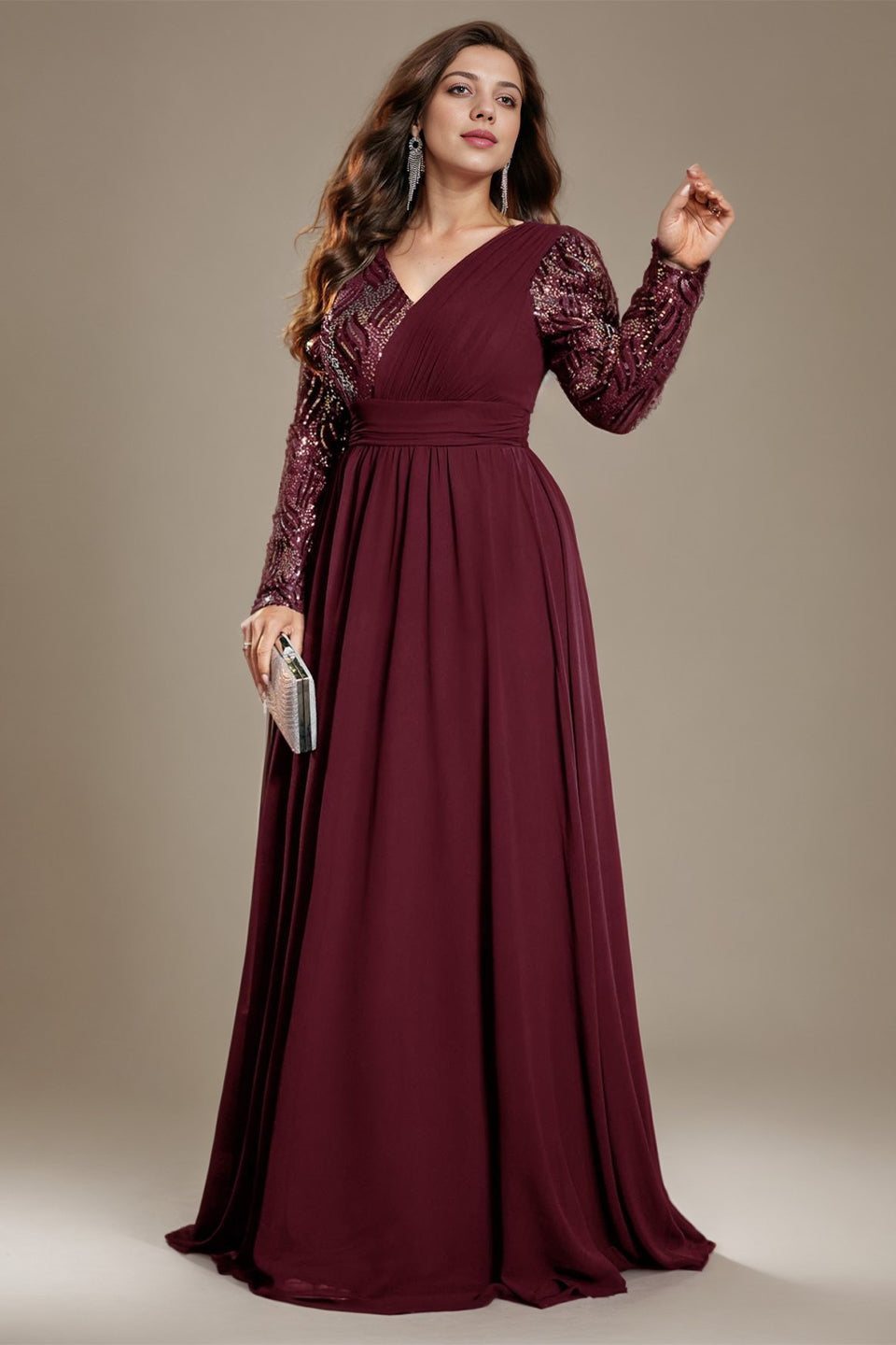 Curveins Plus Size V-Neck Sequin Bodycon Maxi Dress
