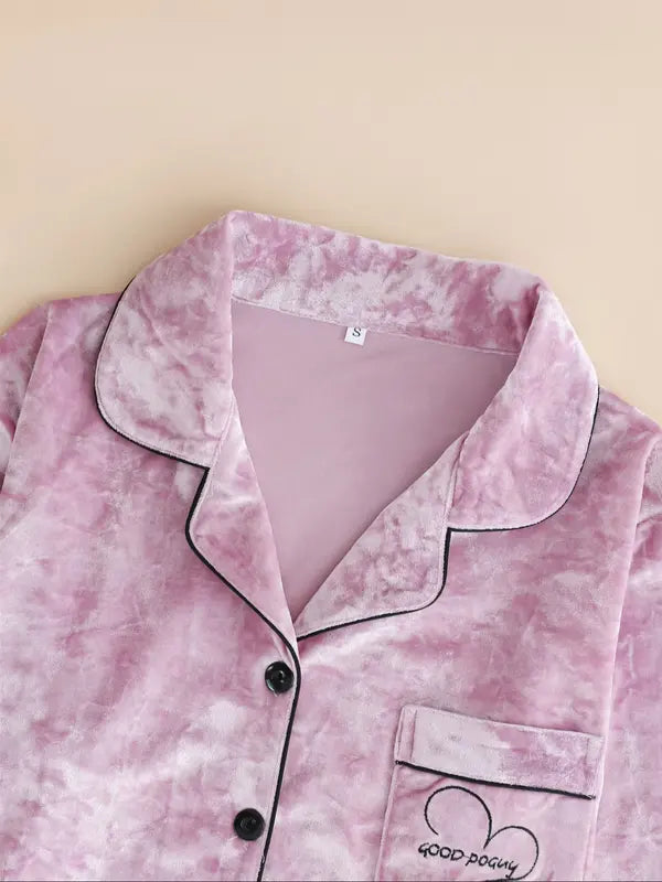 Women's Elegant Winter Pajama Set, Fitted Long Sleeve Button-Up Top & Warm Pants, Comfortable Home Wear for Cold Weather