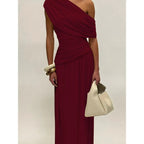 Women's Solid Color Ruched Dress, Elegant Dress Evening Party Gown, Ladies Summer Clothes, Asymmetrical Ruched Dress