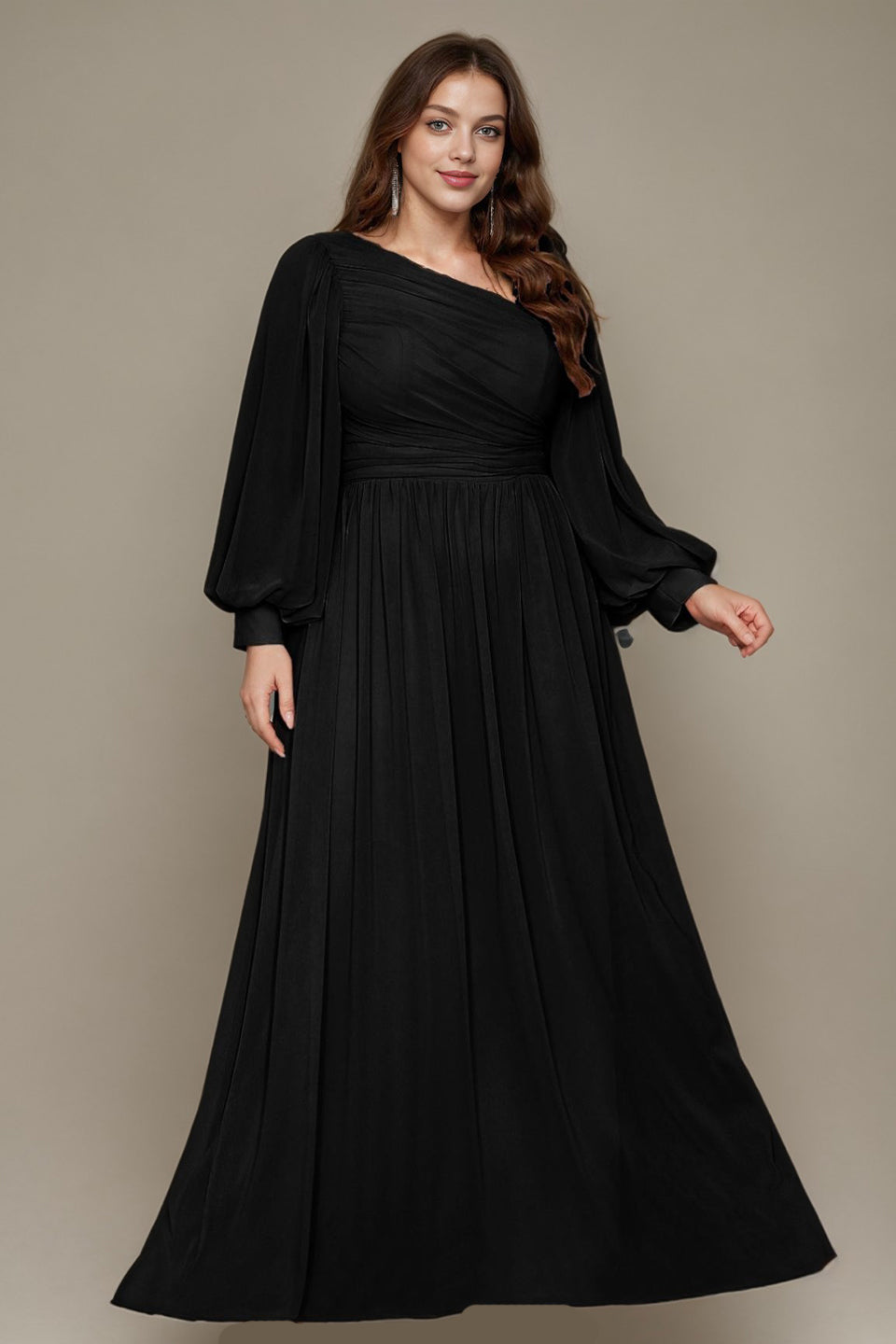 Curveins Plus Size One Shoulder Chiffon 3D Flower Detail Elegant Flowy Maxi Dress