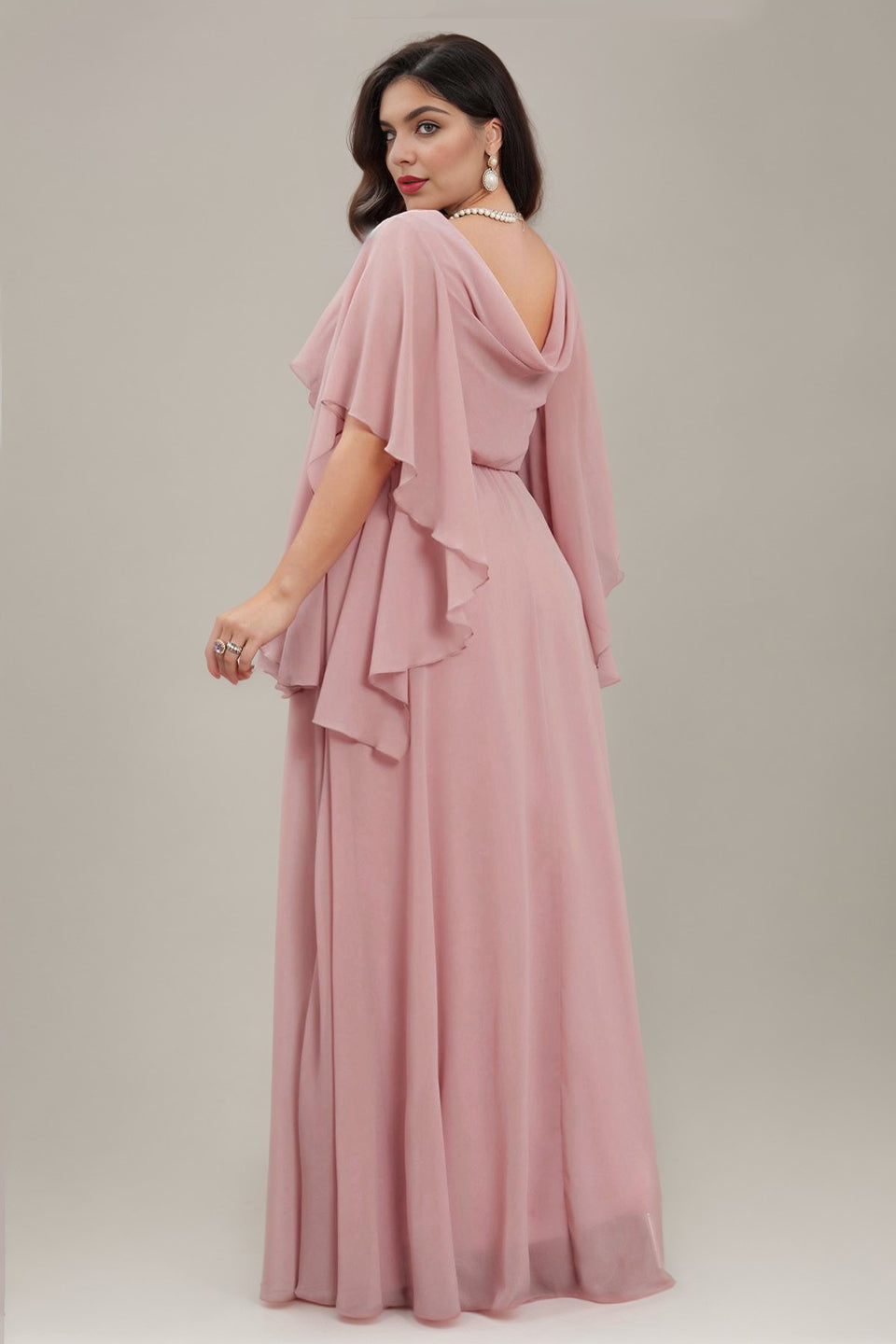Curveins Plus Size V Neck Batwing Sleeve Chiffon Maxi Dress Elegant Flowing Fit