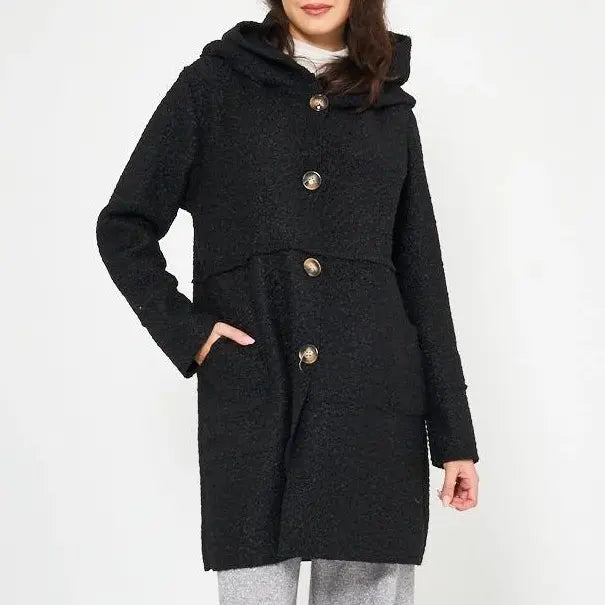 Women's autumn/winter hooded button-up coat, stylish and versatile, suitable for various occasions.