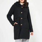 Women's autumn/winter hooded button-up coat, stylish and versatile, suitable for various occasions.