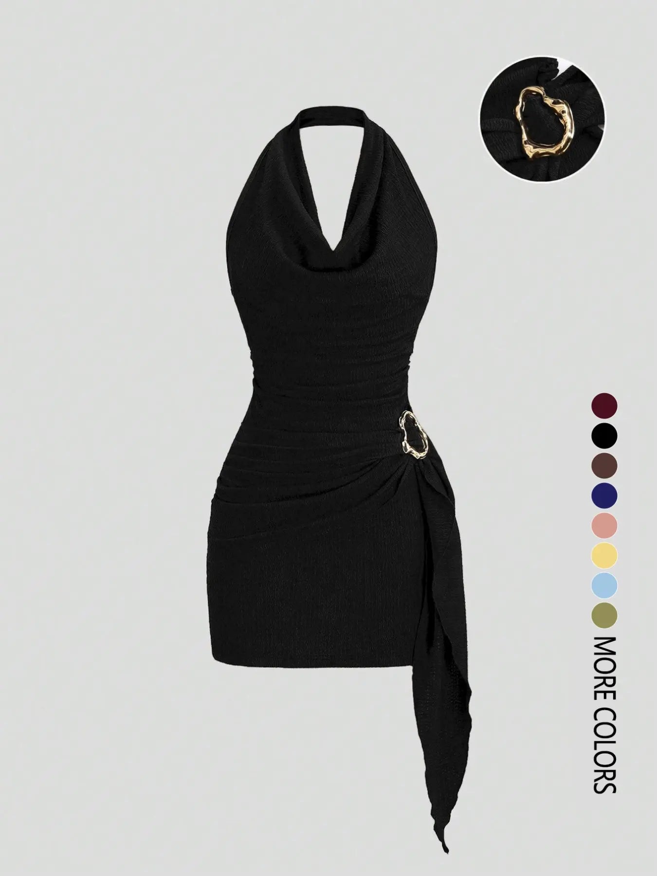 Women's Fashion Solid Color Ruched Halter Dress