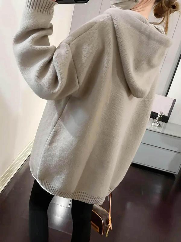 Women's Cartoon Face Print Drop Shoulder Hooded Sweater, Fashion Casual Long Sleeve Drawstring Hooded Sweater for Daily Holiday Outdoor Wear, Women Knitwear for Fall & Winter, Sweaters for Women