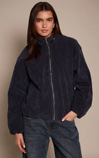 Mushroom Faux Suede Bomber Jacket