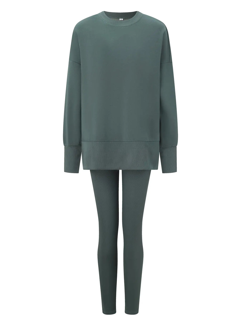 Women's Solid Drop Shoulder Split Hem Sweatshirt & Pants Two-piece Set