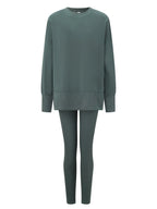 Women's Solid Drop Shoulder Split Hem Sweatshirt & Pants Two-piece Set