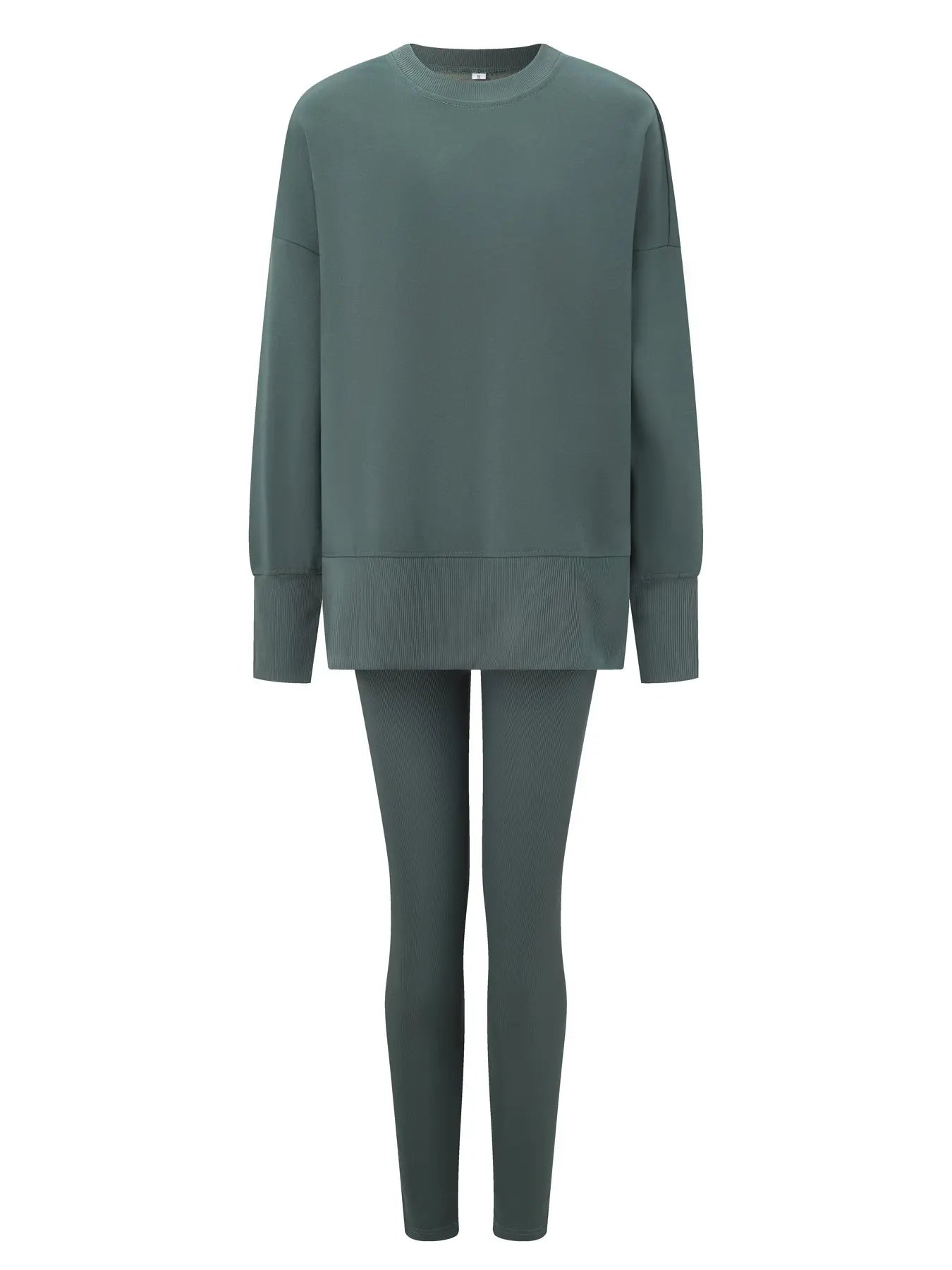 Women's Solid Drop Shoulder Split Hem Sweatshirt & Pants Two-piece Set