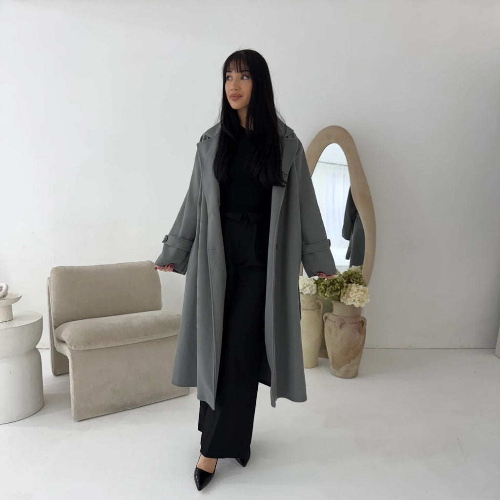 Womens Trench Belted Buttoned Coat
