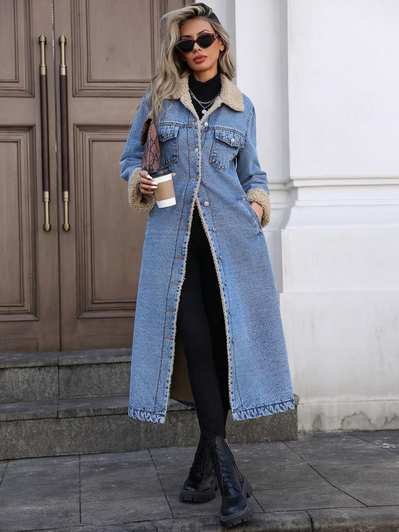 Women's Fall Winter Basic Chic Fashion Long Denim Jacket
