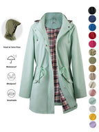 Women's Solid Color Drawstring Zip Up Hooded Trench Coat