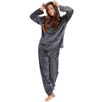 Womens Soft Fleece Hooded PJs Pyjama Bottoms Top Loungewear Set