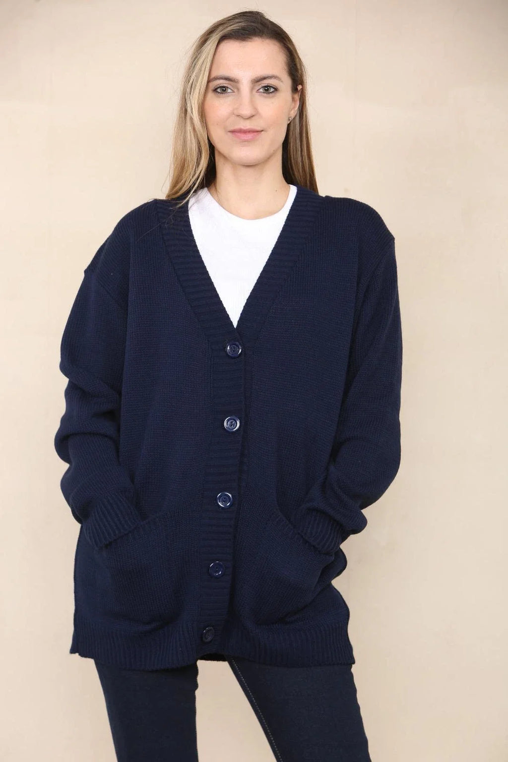 Women’s Long Sleeve Matching Button Open Front Aran Knit V-Neck Cardigan