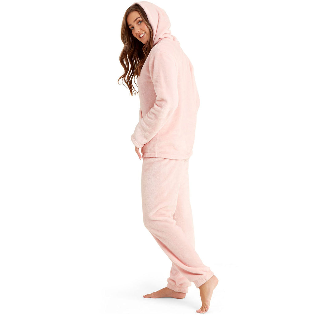 Womens Soft Fleece Hooded PJs Pyjama Bottoms Top Loungewear Set