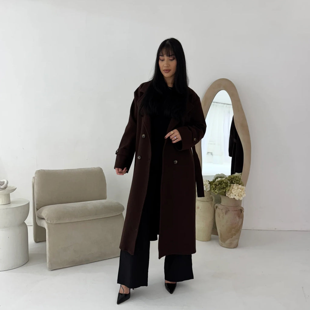 Womens Trench Belted Buttoned Coat
