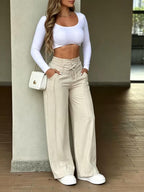Women's Wide Leg Pants, Womenswear, Trouser, Vertical Line Pleated Design
