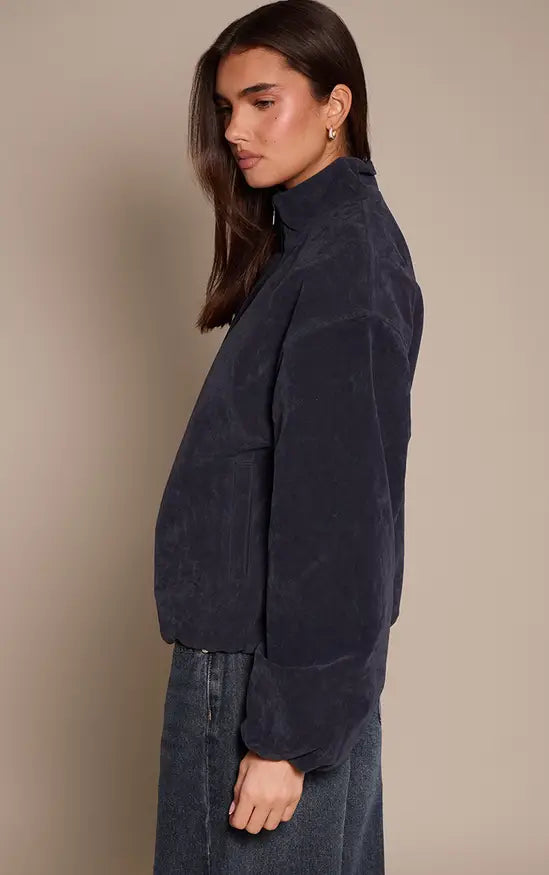 Mushroom Faux Suede Bomber Jacket