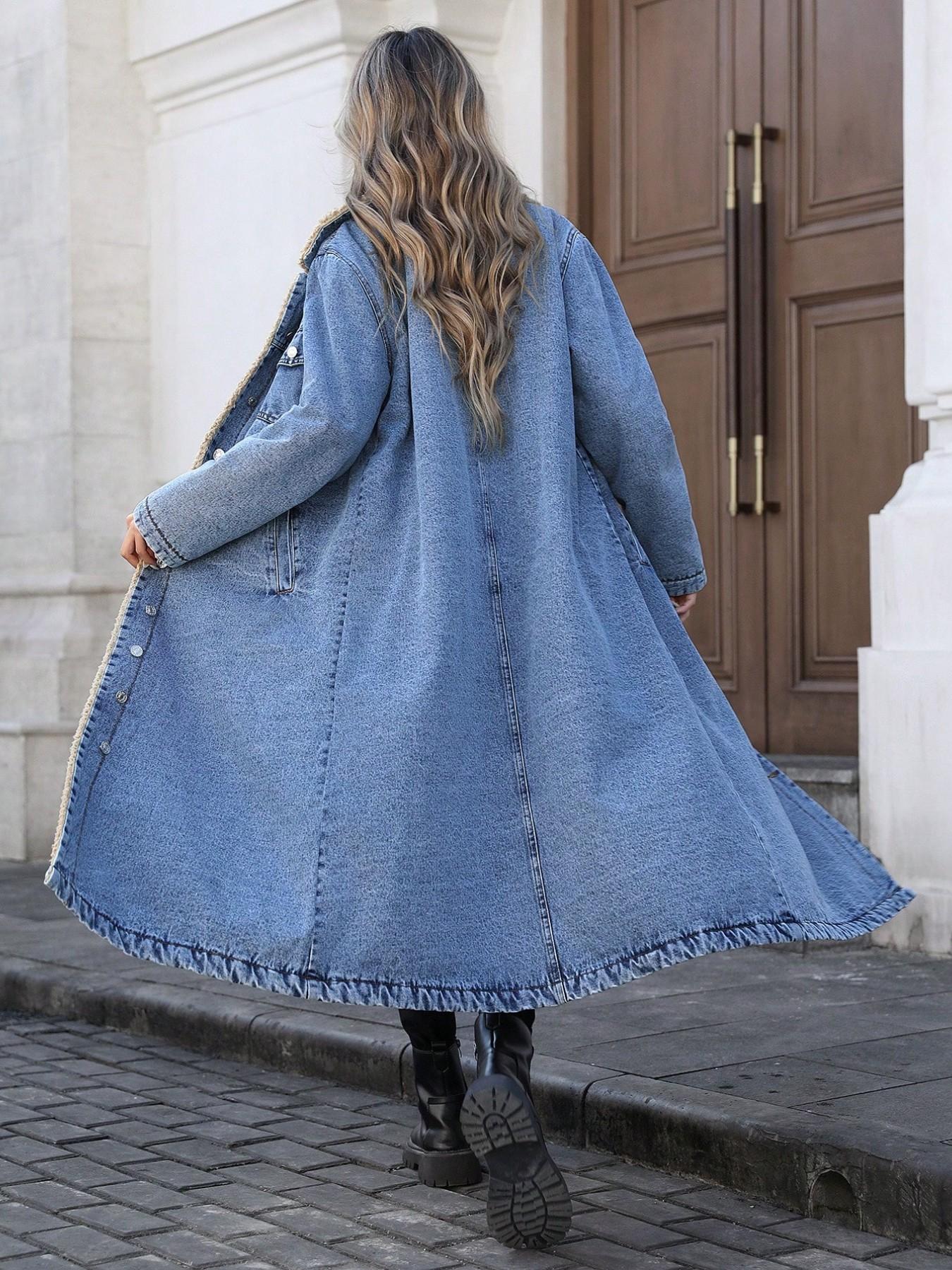Women's Fall Winter Basic Chic Fashion Long Denim Jacket