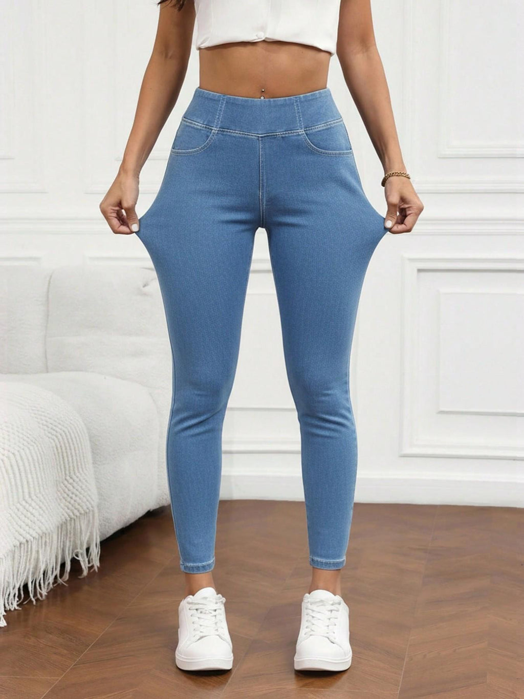 Women's High-Waisted Compression Denim Long Pants
