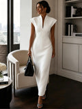 New Stand Collar V Neck Sleeveless High Waist Bodycon Dress