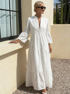 women's white fashionable French flared sleeve tunic dress with elegant French style