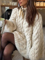 Women's Casual Loose-Fit Sweater, Round Neck Long Sleeve Knitted Top, Fall & Winter Fashion, Daily Wear, Plain Color Knitwear