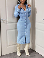 Slim-Fitting Long Sleeve Denim Dress