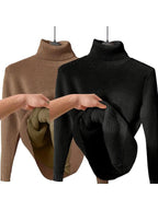 Women's Solid Thermal Lined Drop Shoulder High Neck Sweater, Casual Solid Long Sleeve Jumper For Daily Outdoor Wear, Women Knit Top for Fall & Winter